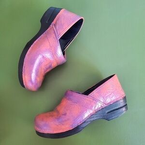 Dansko Orange & Blue Metallic Custom Painted Medical Clogs 40